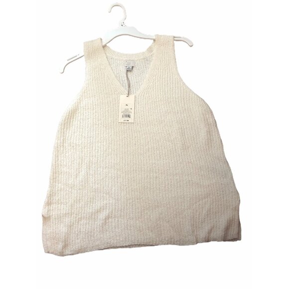 A New Day Women's Sleeveless Relaxed Knit V-Neck Sweater Cream XXL Cotton Blend - Picture 1 of 6